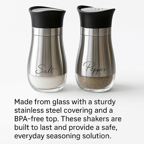 Salt & Pepper Shaker مجموعة من الفولاذ المقاوم للصدأ تغطي الزجاج مع "الملح" و "الفلفل" المطبوع على الجبهة ، خالية من BPA ، و 4.42 أوقية موزعات التوابل موزع المطبخ من قبل الصناعات التي يمكن الاعتماد عليها (البرونز) in Kuwait