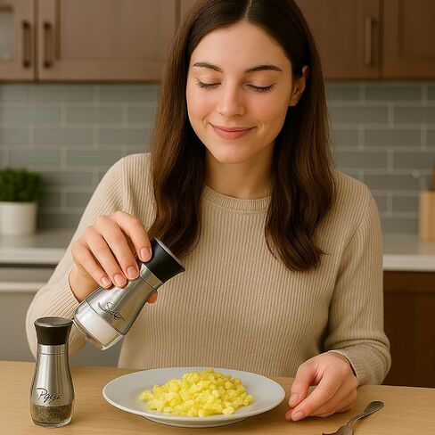 Salt & Pepper Shaker مجموعة من الفولاذ المقاوم للصدأ تغطي الزجاج مع "الملح" و "الفلفل" المطبوع على الجبهة ، خالية من BPA ، و 4.42 أوقية موزعات التوابل موزع المطبخ من قبل الصناعات التي يمكن الاعتماد عليها (البرونز) in Kuwait