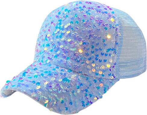 Sequin Ponytail Baseball Cap for Women Girls Velcro Ponycap Adjustable Mesh Trucker Hat in Kuwait