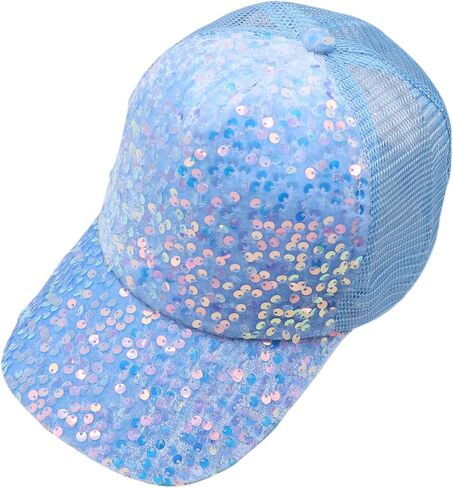 Sequin Ponytail Baseball Cap for Women Girls Velcro Ponycap Adjustable Mesh Trucker Hat in Kuwait