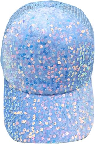 Sequin Ponytail Baseball Cap for Women Girls Velcro Ponycap Adjustable Mesh Trucker Hat in Kuwait
