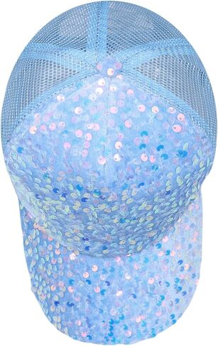 Sequin Ponytail Baseball Cap for Women Girls Velcro Ponycap Adjustable Mesh Trucker Hat in Kuwait