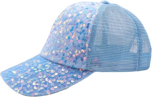 Sequin Ponytail Baseball Cap for Women Girls Velcro Ponycap Adjustable Mesh Trucker Hat in Kuwait