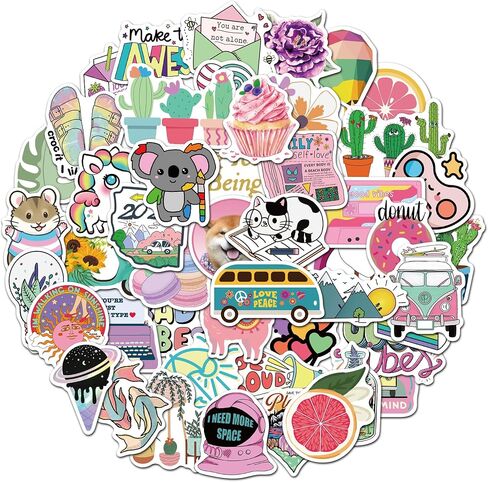 Girl's Pink Aesthetic Stickers - Waterproof Cute Stickers 50 PCS for Water Bottle, Laptop, Phone - Teens & Kids in Kuwait