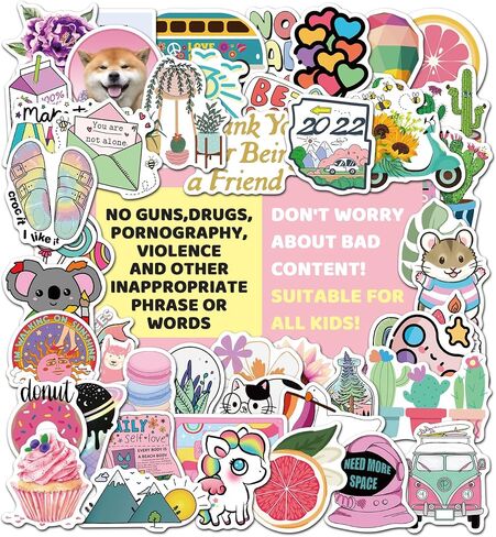 Girl's Pink Aesthetic Stickers - Waterproof Cute Stickers 50 PCS for Water Bottle, Laptop, Phone - Teens & Kids in Kuwait