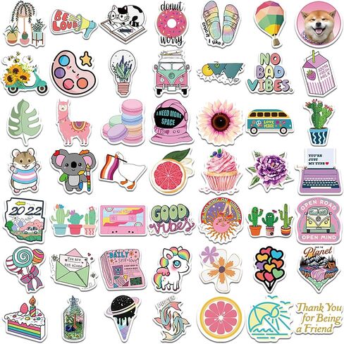 Girl's Pink Aesthetic Stickers - Waterproof Cute Stickers 50 PCS for Water Bottle, Laptop, Phone - Teens & Kids in Kuwait