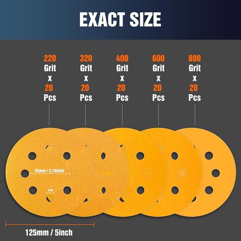 5 Inch Sanding Discs 150 Grit for Orbital Sander Hook and Loop Sandpaper for Wood Metal(100PACK) in Saudi Arabia