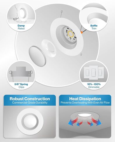 Sunco 48 Pack 5CCT Retrofit LED Recessed Lighting 6 Inch, 2700K/3000K/3500K/4000K/5000K Selectable, Dimmable Can Lights, Smooth Trim, 13W=75W, 965LM, Damp Rated, UL-Certified in Saudi Arabia
