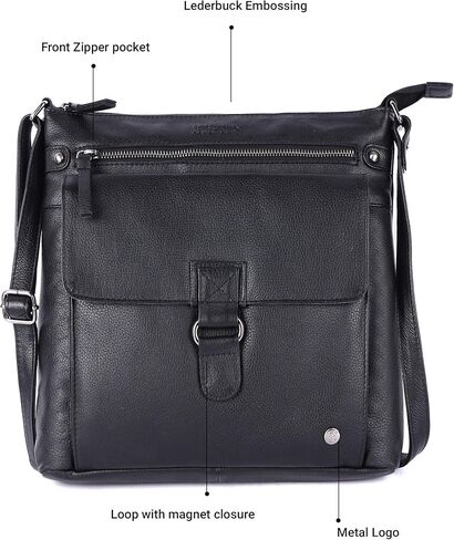 حقائب يد ومحافظ كروس نسائية كبيرة من الجلد الطبيعي الناعم من LEDERBUCK Shirley - حقيبة كتف كروس بحمالة بسحاب ثلاثي in Kuwait