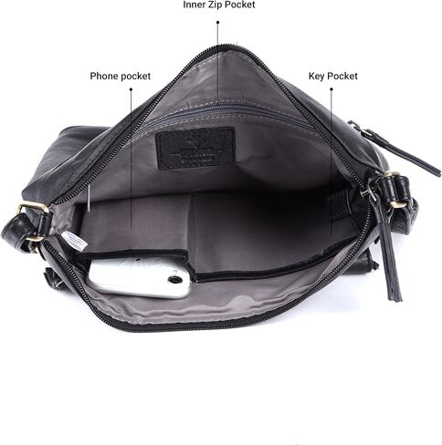 حقائب يد ومحافظ كروس نسائية كبيرة من الجلد الطبيعي الناعم من LEDERBUCK Shirley - حقيبة كتف كروس بحمالة بسحاب ثلاثي in Kuwait