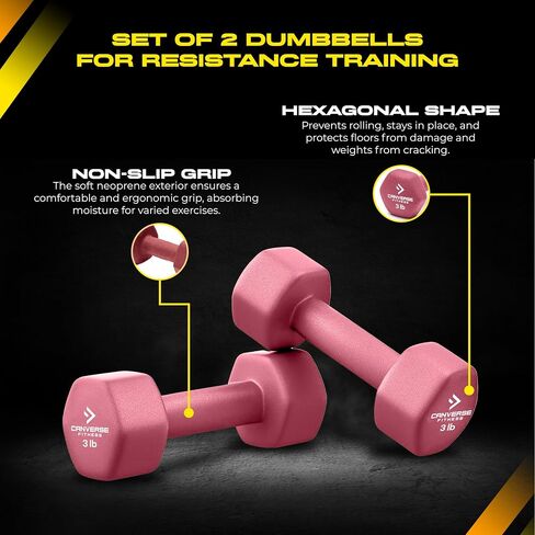 Neoprene Coated Dumbbell Sets of 2, Hand weight Dumbbells Anti-roll, Anti-Slip, Hexagon Shape for Strength Training Exercises Dumbbell Pairs for Men and Women, Ideal for Home Gym in Saudi Arabia