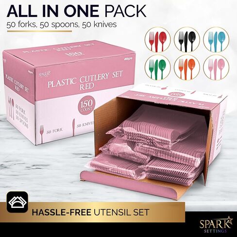 150 Pack Plastic Silverware Heavy Duty, Orange Disposable Cutlery, 50 Spoons, 50 Forks, 50 Knives, Plastic Utensils Set for Home Office School Party Picnics Weddings & More - SparkSettings in Saudi Arabia