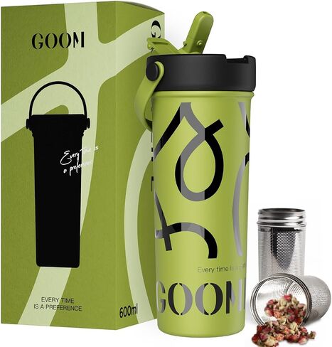GOOM 20 OZ PRIDE PRIDE PROMBLER مع الغطاء والقش ، المقبض العلوي ، Infuser الشاي الممتد ، عزل 6 طبقات 18/10 من الفولاذ المقاوم للصدأ ، هدايا عيد الميلاد للنساء أمي لها ، هدايا المعلمين - أبيض الأزهار in Saudi Arabia