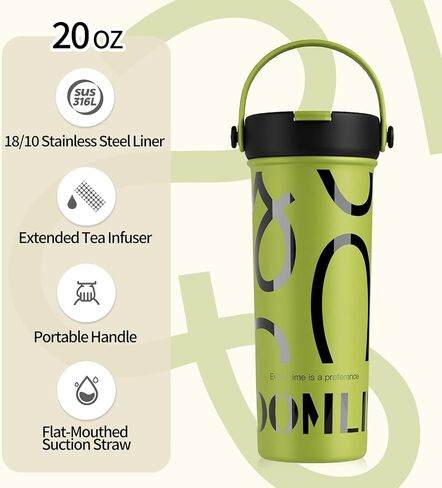 GOOM 20 OZ PRIDE PRIDE PROMBLER مع الغطاء والقش ، المقبض العلوي ، Infuser الشاي الممتد ، عزل 6 طبقات 18/10 من الفولاذ المقاوم للصدأ ، هدايا عيد الميلاد للنساء أمي لها ، هدايا المعلمين - أبيض الأزهار in Saudi Arabia