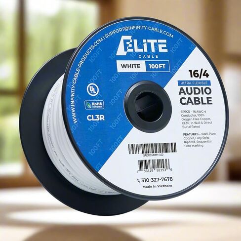16/4 Audio Speaker Wire Cable, 16AWG/4-Conductor, UL Listed, CMR/CL3R, (Riser/in-Wall & Outdoor/In-Ground (Direct Burial)- 100% Oxygen Free Pure Bare Copper (OFC), 500ft Bulk Cable (65 Strands) in Saudi Arabia