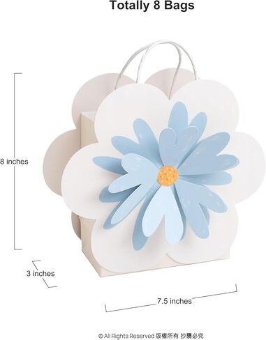 Cheerland Floral Gift Bags Blue Daisy Flower Goodie Treat Party Favor Bag with Handles for Woodland Baby Shower Spring Birthday Wedding Gender Reveal Garden Tea Party Decoration Supplies Pack of 8 in Kuwait
