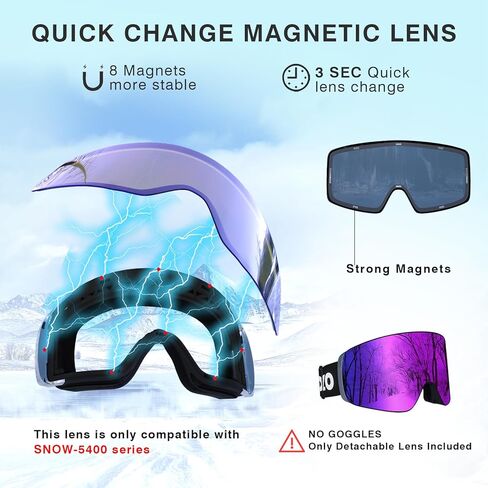 نظارات تزلج مضادة للضباب وحماية من الأشعة فوق البنفسجية بعدسة مزدوجة قابلة للفصل نظارات على الجليد بدون إطار للرجال والنساء والشباب in Kuwait