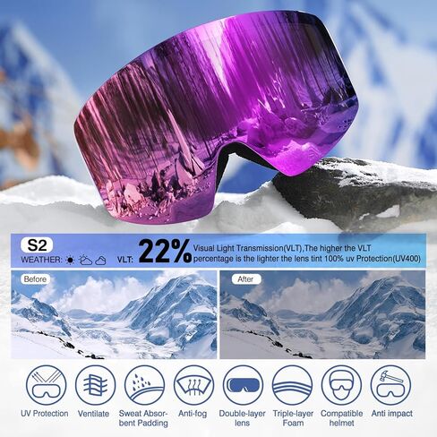 نظارات تزلج مضادة للضباب وحماية من الأشعة فوق البنفسجية بعدسة مزدوجة قابلة للفصل نظارات على الجليد بدون إطار للرجال والنساء والشباب in Kuwait