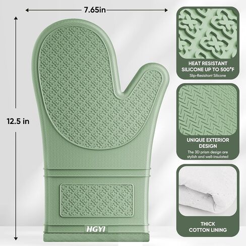 Silicone Oven Mitts, Heat Resistant Oven Gloves with Quilted Liner, Waterproof & Non-Slip Kitchen Mittens for Baking Cooking BBQ, 500°F, 12.5"-Light Gray in Saudi Arabia