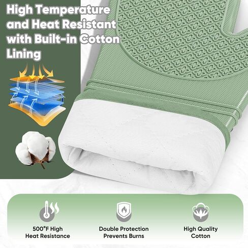 Silicone Oven Mitts, Heat Resistant Oven Gloves with Quilted Liner, Waterproof & Non-Slip Kitchen Mittens for Baking Cooking BBQ, 500°F, 12.5"-Light Gray in Saudi Arabia