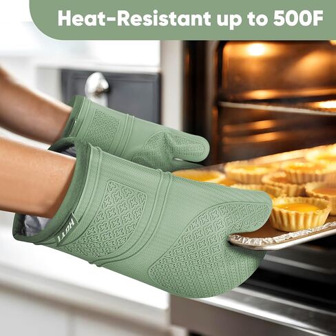 Silicone Oven Mitts, Heat Resistant Oven Gloves with Quilted Liner, Waterproof & Non-Slip Kitchen Mittens for Baking Cooking BBQ, 500°F, 12.5"-Light Gray in Saudi Arabia