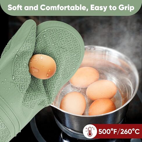 Silicone Oven Mitts, Heat Resistant Oven Gloves with Quilted Liner, Waterproof & Non-Slip Kitchen Mittens for Baking Cooking BBQ, 500°F, 12.5"-Light Gray in Saudi Arabia