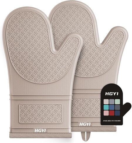 Silicone Oven Mitts, Heat Resistant Oven Gloves with Quilted Liner, Waterproof & Non-Slip Kitchen Mittens for Baking Cooking BBQ, 500°F, 12.5"-Light Gray in Saudi Arabia