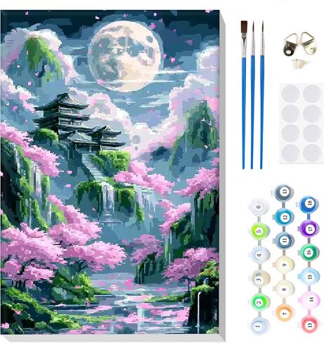 Mogtaa Coastal Town Paint by Number Kit للبالغين المبتدئين مؤطرة ، الطلاء البالغين من أدوات الأرقام على القماش ، مجموعات طلاء من طراز DIY Easy للبالغين ، وأطقم الطلاء الزيتية للديكور المنزلي ، 8x12in in Kuwait