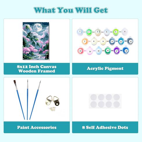 Mogtaa Coastal Town Paint by Number Kit للبالغين المبتدئين مؤطرة ، الطلاء البالغين من أدوات الأرقام على القماش ، مجموعات طلاء من طراز DIY Easy للبالغين ، وأطقم الطلاء الزيتية للديكور المنزلي ، 8x12in in Kuwait