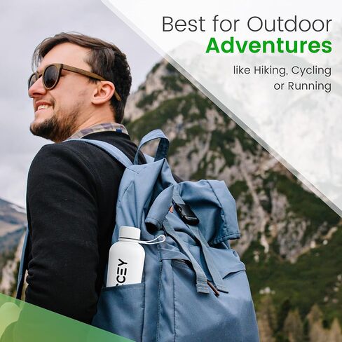 Stainless Steel Water Bottle - Standard Mouth, Cap with Carrying Strap, Durable and Resistant for Sports and Outdoor Activities in Saudi Arabia