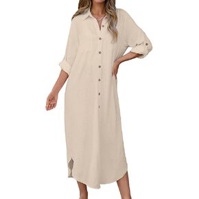 Bsubseach Swimsuit Coverup for Women 2024 Casual Dresses Button Down Beach Dress Long Kimonos Cardigans with Pockets