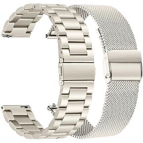 TRUMiRR Band Sets for Garmin Vivomove HR / Vivoactive 3, 20mm Stainless Steel Metal Watchband + Mesh Loop Strap Quick Release for Forerunner 645 / 245 Music / Venu Sq / Venu Sq 2 / Vivomove 3 / Luxe / Style / Trend