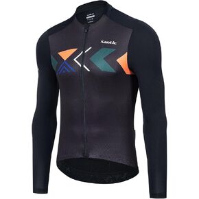 Santic Men's Cycling Jersey Long Sleeve UV Sun Protection UPF 50+ Reflective Full Zipper Biking Jersey Shirts with Pockets
