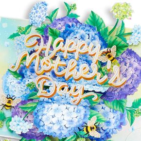 Mothers Day Pop Up Cards, Happy Mother's day, Hydrangeas, 3D Greeting Cards, Ideal Gift for Mom, Godmother, Stepmom, Sister, Grandma, Mother in law, Aunt, Wife, Daughter, 5x7