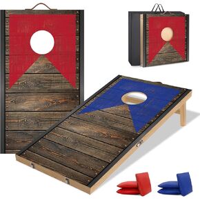 لوحة كورنول قابلة للطي مجموعة 2 قدم × 1 قدمًا من الخشب الصلب المتميز مع 6 أكياس من الفول وحمل الحالات المحمولة المحمولة للأطفال والبالغين في داخلي أو في الهواء الطلق. in Kuwait