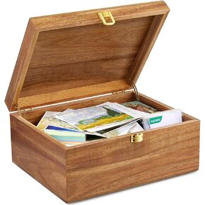DRASTAR Keepsake Box, Wooden Box with Hinged Lid, Large Memory Box, Acacia Wooden Storage Box, Decorative Wooden Box with Lids, Treasure Box for Crafts, Photo Storage Box