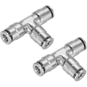 uxcell 6mm OD Tee Push to Connect Tube Fittings Nickle-Plated Brass Quick Connect 3 Way Union Tee Air Line Fittings, Silver 2Pcs