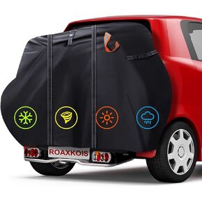 Bike Cover for Transport 2 Bikes - 600D Oxford fabric, PU coating, Waterproof & Heavy Duty, with 4m Reflective Webbing, Bicycle Rack Covers for Car Hitch Travel Storage