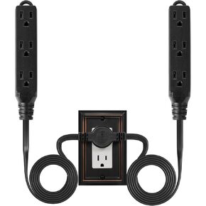 3 Prong Twin Extension Cord Power Strip, 12Ft Ultra Thin Flat Extension Cord with Flat Head Plug, 6 Ft on Each Side, 6 Outlets, Double Extension Cord Splitter, Indoor Use, ETL Listed, White