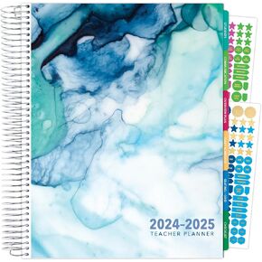 Aug 2024-Jul 2025 Deluxe Teacher Planner Notebook 8.5x11 Daily Weekly Monthly Organizers with 7 Periods, Pocket Folder, Dated Calendar, Page Tabs, Bookmark and Planning Stickers (Golden Desert)