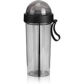 600ml Dual Chamber Water Bottle, Dual Use Water Bottle, 2 Drinks in 1 Cup, One Cup of Two Different Drinks, Water Cup with Straw and Lid, Split Cup for Home Outdoor Camping Sport (Black)