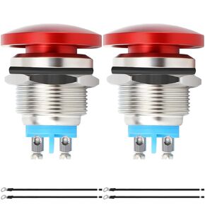3Pcs 16mm Sliver Mushroom Head Push Button Switch Momentary Push Button IP65 Waterproof DC 12V 3A AC 110V 5A SPST 1NO1NC with Domed Screw and Terminal Wires for Car Boat Truck Coffee Machine