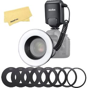 Godox MF-R76 LED Micro Ring Flash with 2600mAh Li-ion Battery and LCD Display Adapter Rings for Canon Sony Nikon Fuji Olympus Panasonic Pentax Camera Flash Speedlight Speedlite Light