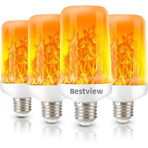 Bestview LED Flame Effect Light Bulbs,4 Modes Smart E26/E27 Base Flickering Fire Light Bulb with for Halloween, Christmas, Party, Porch, Indoor&Outdoor Home Decoration Lighting (Yellow 2 Pack)