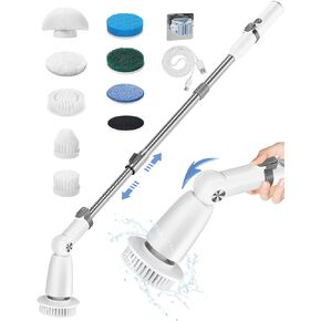 Electric Spin Scrubber Brush Cordless Shower Scrubber with 8 Brush Heads, 2H Power Dual Speed Electric Scrubber for Cleaning, IPX7 Waterproof Automatic Cleaning Brush for Bathroom Tub Tile Kitchen Car