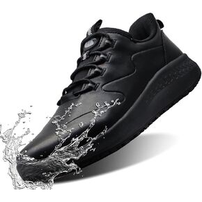 Non Slip Work Shoes for Women Slip on Waterproof Kitchen Chef Restaurant Walking Sneakers Comfortable Food Service Working Footwear Leather Nursing Shoe Black
