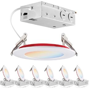 PARMIDA (12 Pack) 4 Inch 2HR Fire Rated LED Recessed Light, ETL, 5 Color Selectable 2700/3000/3500/4000/5000K, 9W Dimmable Ultrathin Canless Wafer Slim Panel Downlight, Wet/IC Rated, No Tenmat Needed