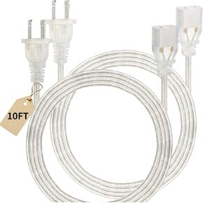 Clear Extension Cord 10 Ft 2 Pack, Male to Female Clear Extension Cord Indoor Thin, UL-Certified Thin Extension Cord, 2 Prong Extension Cord 2 x 18 AWG 250V 6A, Christmas Light Extension Cord