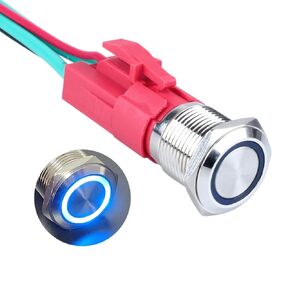 19mm Heavy Duty Latching Metal Push Button Switch Waterproof Anti-Vandal Large Current 15Amp 110V ON-Off 1NO 4 Pins with Pre-Wired Socket for 3/4" Mounting Hole with Halo Ring Red LED