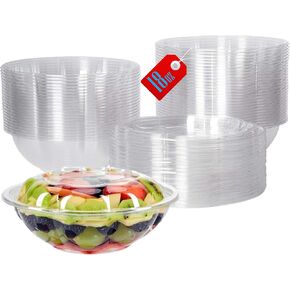 Mr Miracle Clear 24 Ounce Plastic Salad Bowls with Snap-On Lids. 50 Pack. Airtight Disposable Salad Containers for Lunch, Meal Prep, Parties. Ideal as Disposable Salad Bowls with Lids